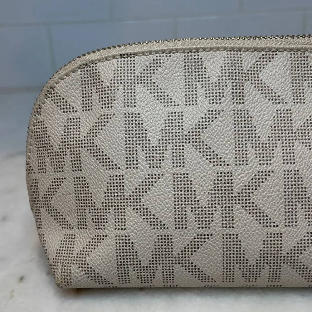 Michael Kors Cosmetic Bag Coated Canvas Signature Logo Travel Case